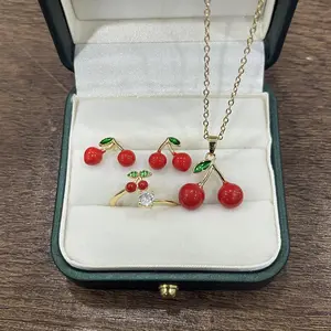 Cherry Jewelry Set – Ring, Necklace and Earrings | Sweet Summer Style  Waterproof & Tarnish-Resistant