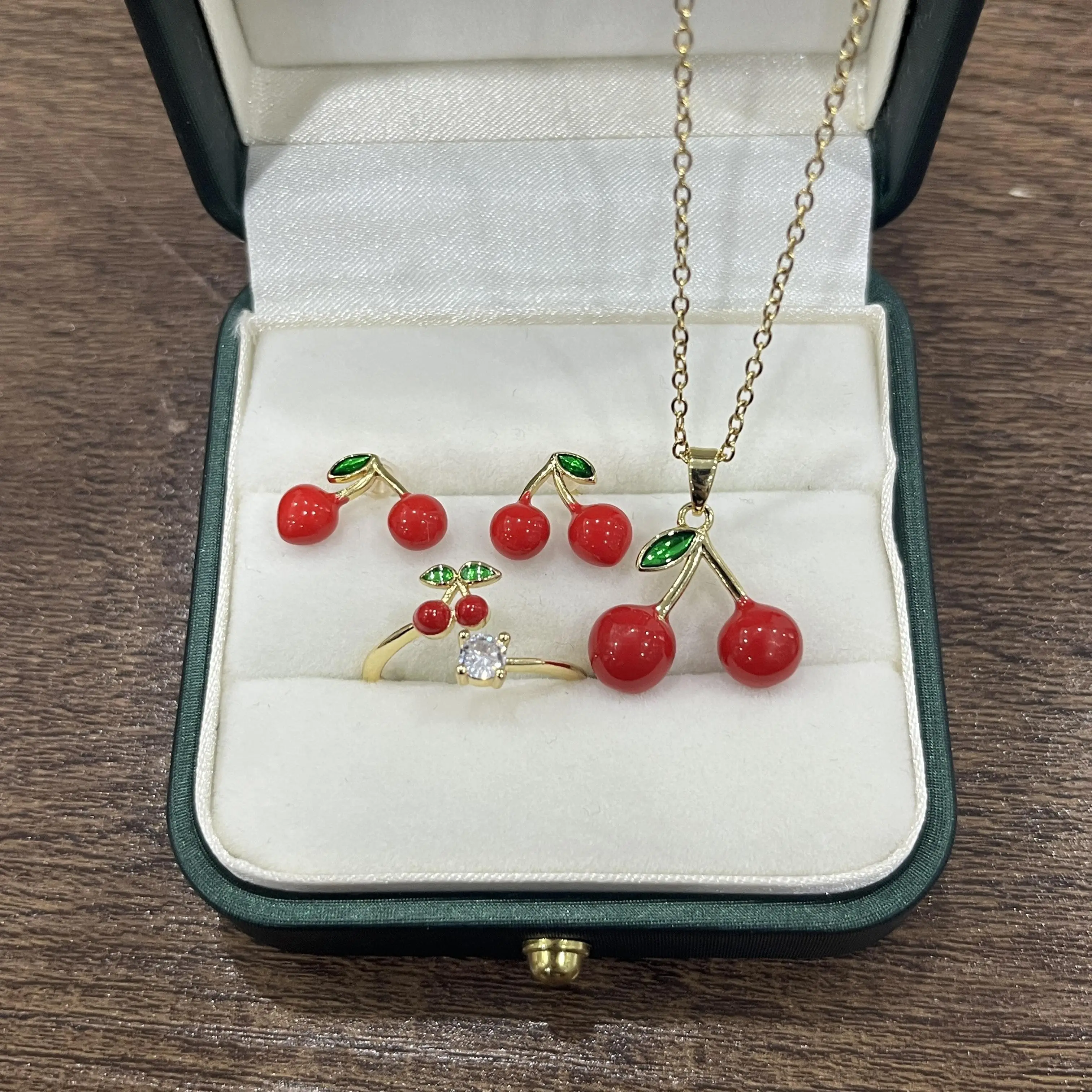 Cherry Jewelry Set – Ring, Necklace and Earrings | Sweet Summer Style Waterproof & Tarnish-Resistant
