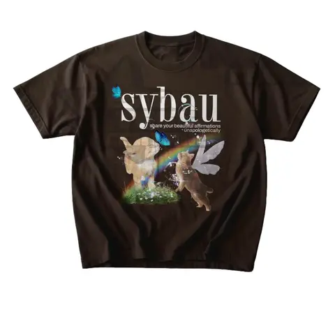 Cat Fairy SYBAU, 100% Cotton Funny Graphic T-Shirt, Ironic Cat Meme Top, Unisex Classic Crewneck, Casual Streetwear