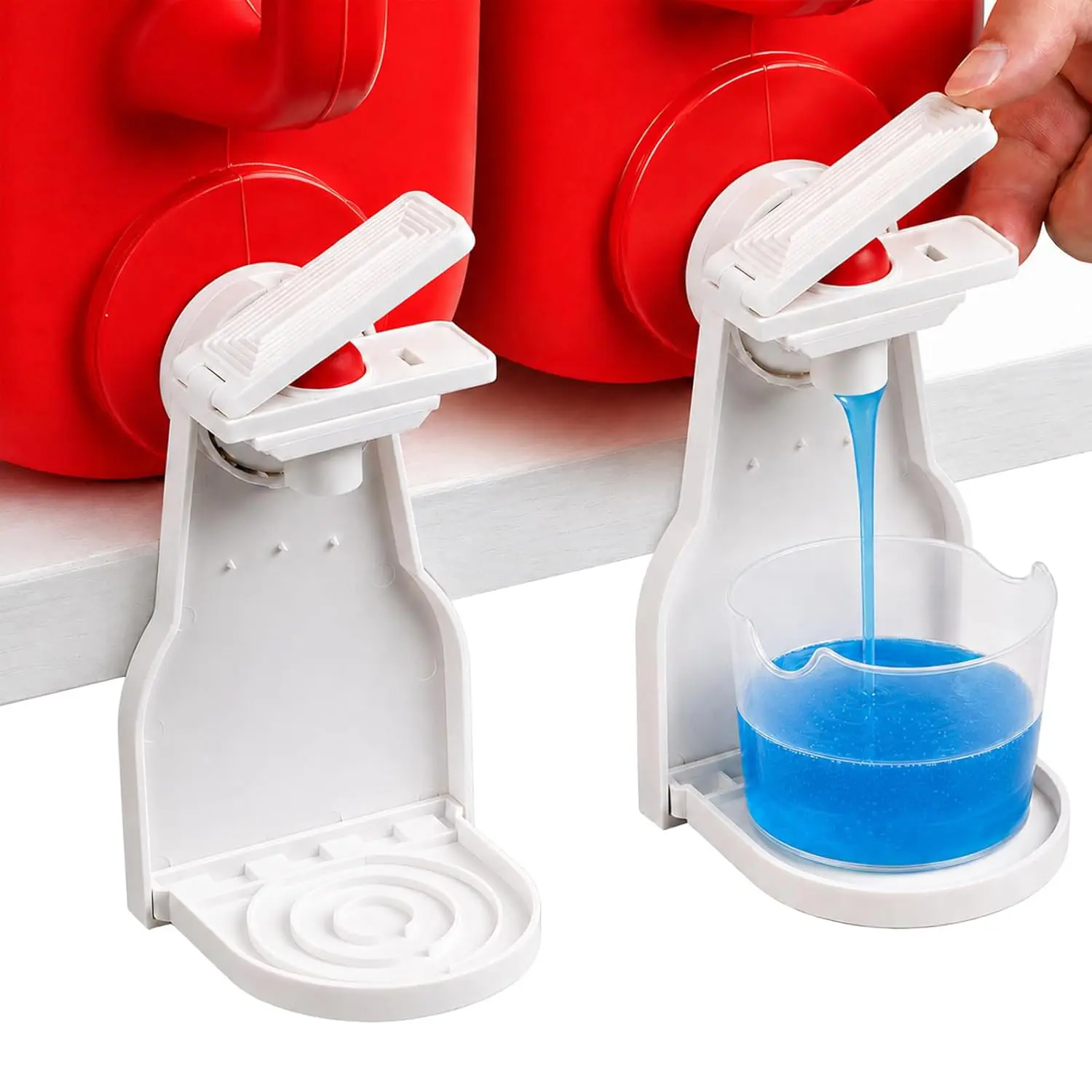 Leak-Proof No Drip Laundry Detergent Dispenser Stand with Press Function, Mess-Free Liquid Soap Pouring Holder, Drip Tray, Easy-Switch Laundry Room Organizer