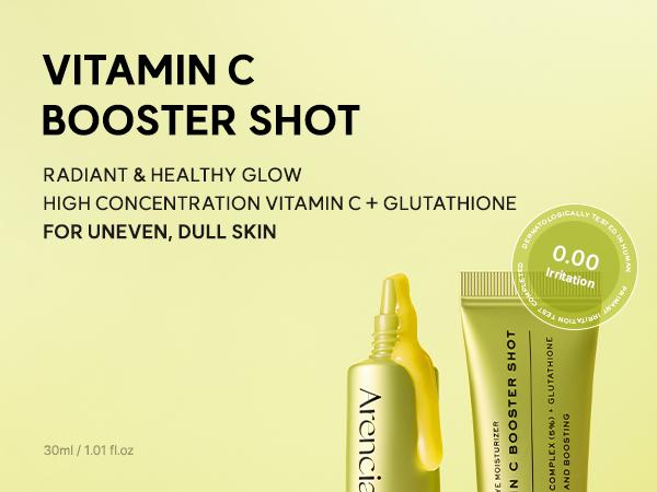 Vitamin C Booster Shot, Pure Vitamin C + Glutathione for Bright, Healthy Skin Glow, 1.01 fl oz