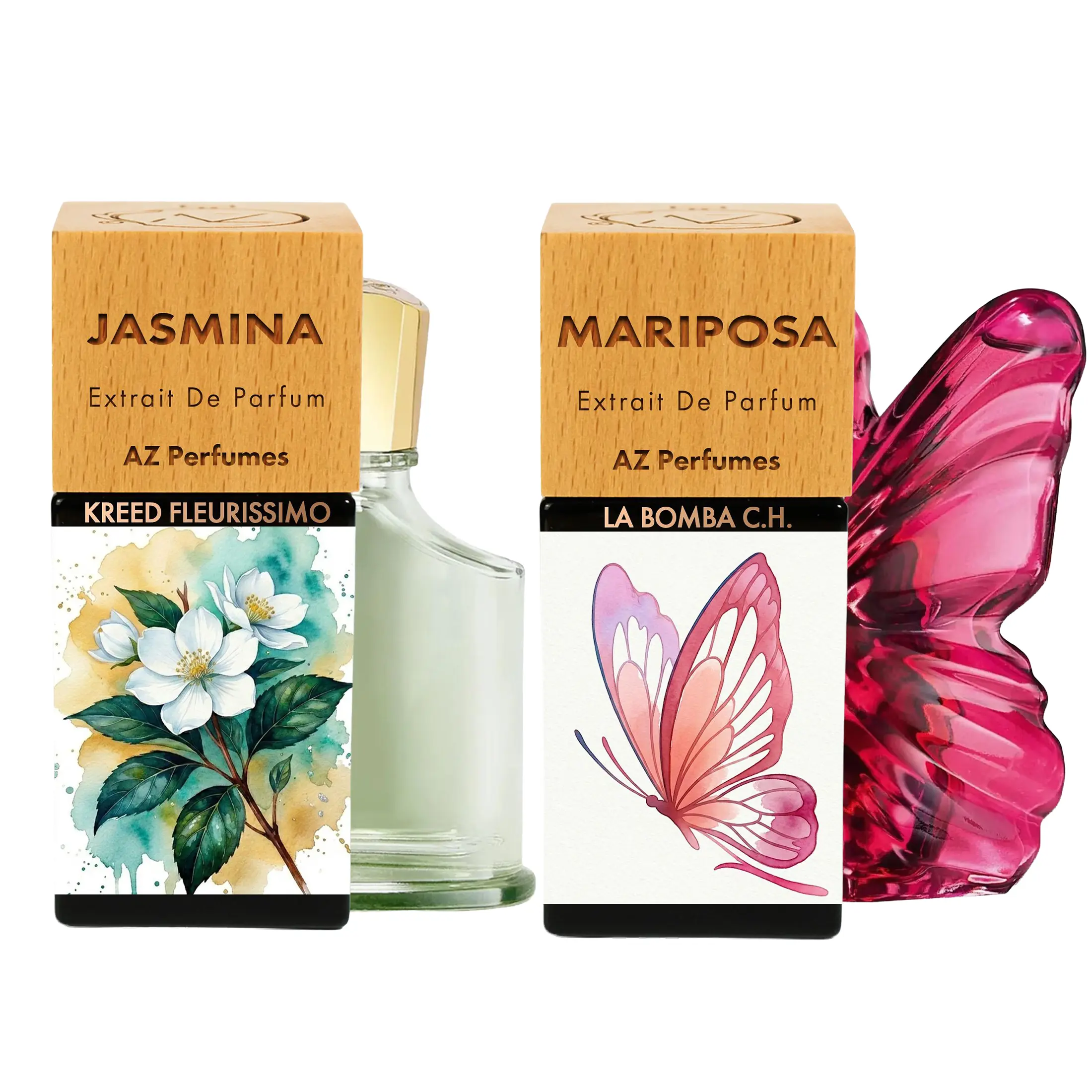 BUNDLE (Jasmina & Mariposa) || Bergamot, Violet Leaves and Mandarin Orange Tuberose, Rose, Jasmine, Ylang-Ylang and Neroli; Orris, Cedar and Sandalwood Pitahaya; middle notes are Frangipani and Red Peony; base notes are Vanilla. Home fragrance