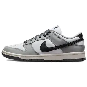 Women's Nike Dunk Low Lace-Up Skateboarding Shoes - Light Smoke Grey, Embroidered Heel, Padded Insole, Retro Look
