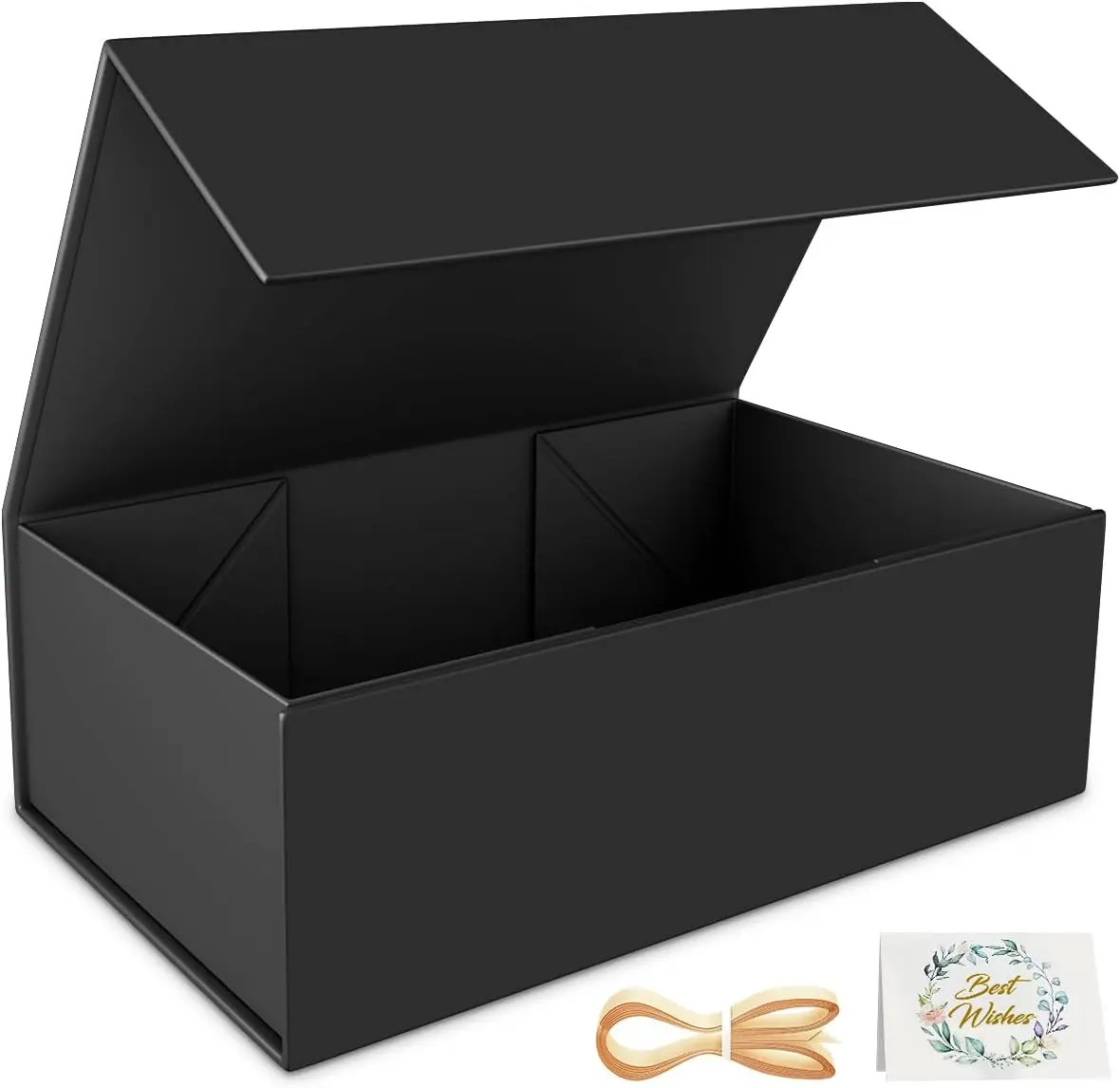 Black Gift Box For Presents, 9.5x6x3'' Boxes for Presents with Lids Magnetic Closure Rectangle Collapsible for Groomsman Proposal Box, Wedding, Christmas, Halloween, Birthday Gift Packging