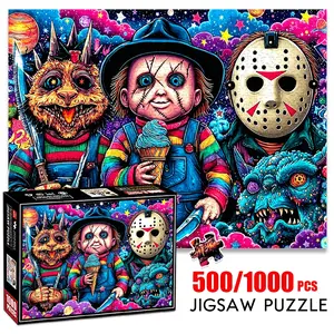 1pc 1000 piece adult puzzle 70x50cm Horror Movie Characters with Colorful Outfits and Ice - Cream500 pieces of paper jigsaw puzzle, suitable for adults and families, large-scale DIY puzzle interact