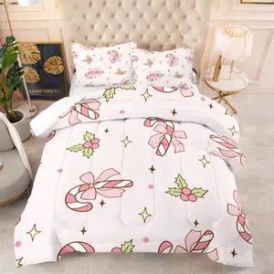 Christmas bow pattern, including 1 quilt and 1 or 2 pillowcases without pillowcores, suitable as Christmas gifts, soft children's and adult bedroom decorations