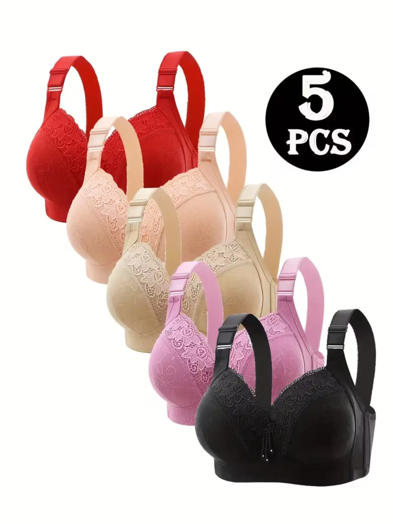 Women's Lace Everyday Bra Set Without Steel Cup, Ultimate Comfort, Fit & Medium Support, Supportive Bra, Fashionable Elegant Chic Plain Design, Multiple Sizes Available, Basic Underwear, Lace Bras, Lace Bralette Set