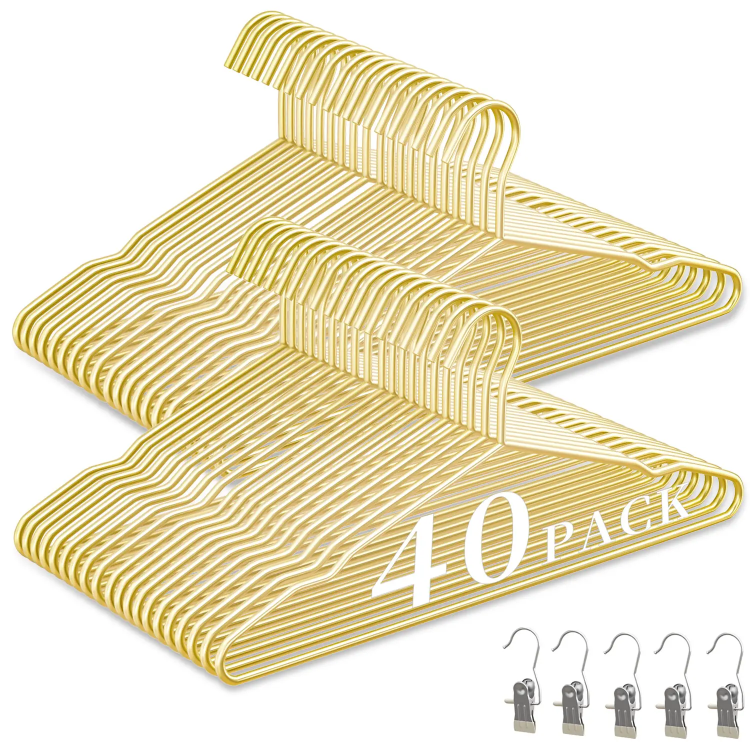 WSJYKN Thickened Steel Hangers Set - 40-Pack Elegant Durable Glossy Metal Hangers with 5 Clips, 50 lbs Capacity, Home Organizer for Hanging Heavy Coats, Women's Clothes, Wedding Attire, Balcony Use