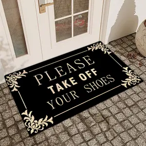 1 Pc Black Background Text Printed Door Mat With Linen Surface, Diatomaceous Earth, Anti Slip And Absorbent, Non Slip Doormat, Home Decoration