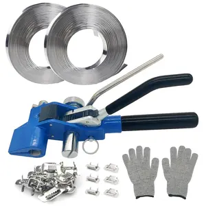 Banding Strapping kit, Stainless Pallet Strapping Kit, Metal Banding Tool, 200 ft Length 304 Stainless Steel Strapping, 100 Metal Buckle and A Pair Cut Resistant Gloves
