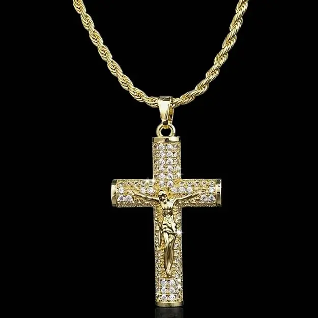Jesus Cross Necklace Unisex Gold Crystal Pendant Necklace Silver Rhinestone Cross Necklace Divine Redemption Pendant Necklace Religious-Themed Fashion Jewelry Accessories campingessentials