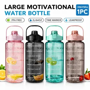 2000ML Sports Motivational Water Bottle, Hydration Bottle with Time Markers, Unisex Design, Straw Included, Reusable, Portable Water Bottle, Large Capacity Outdoor Cup for Fitness, Leakproof Bpa Free