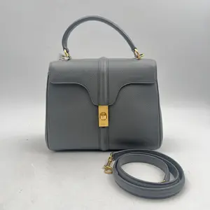 Pre-owned Celine Leather Top Handle Bags Small 16 Bag Elephant Grey JM MM0027