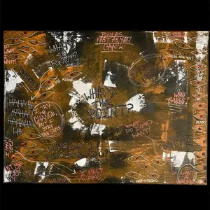 “What's the Point?” - Orange, Black, and White Acrylic Painting with White Text and Various Design Elements