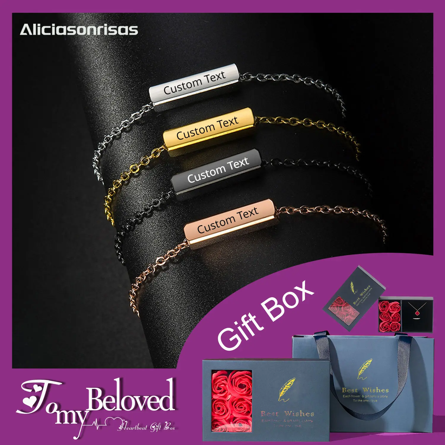HZ-B048 Customized Engraved Children's Bracelet Stainless Steel Long Bracelet Holiday Gift