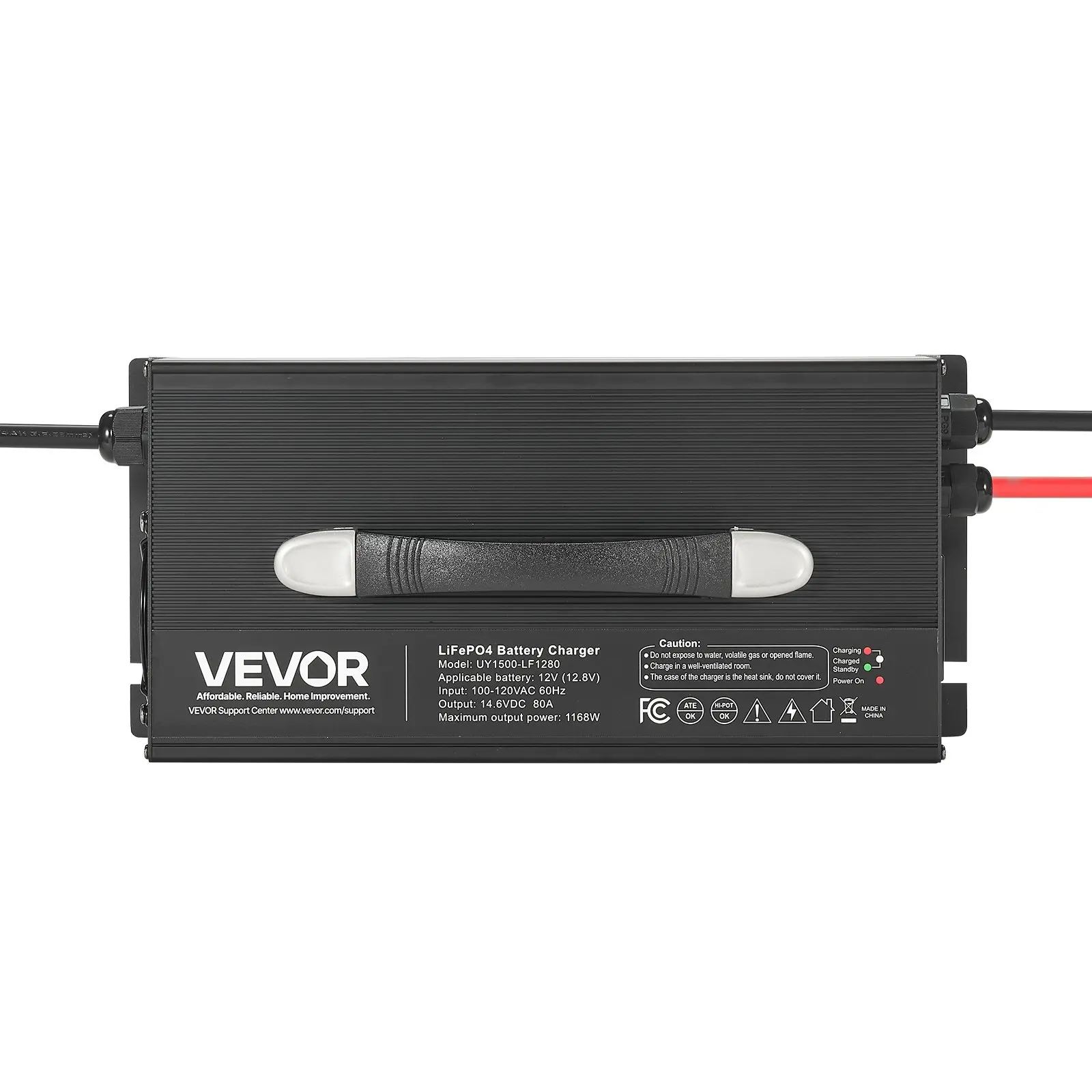 VEVOR 12V 80A LiFePO4 Smart Aluminum Alloy Battery Charger for Golf Carts, 14.6V AC-DC, 0V Activation, 1.4 ft Anderson Connector Cable, LED Indicator, Overload Safe Plug-N-Play, 2-Hour 60A Charging Support