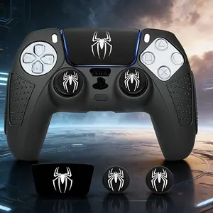 Ps5 Silicone Grip Sleeve with Spider Stickers and Joystick Cap, Textured Design for Enhanced Control, Durable and Comfortable Feel, Gaming Accessories
