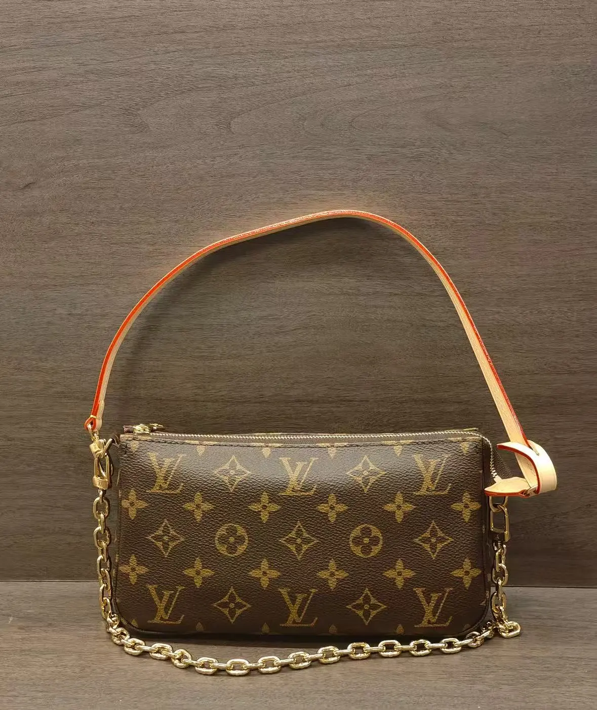 Pre-owned Louis Vuitton Vintage Monogram Large Pochette Accessoires LV Large Mahjong Shoulder Bag Authentic Preowned Chain Crossbody Handbag Repaired