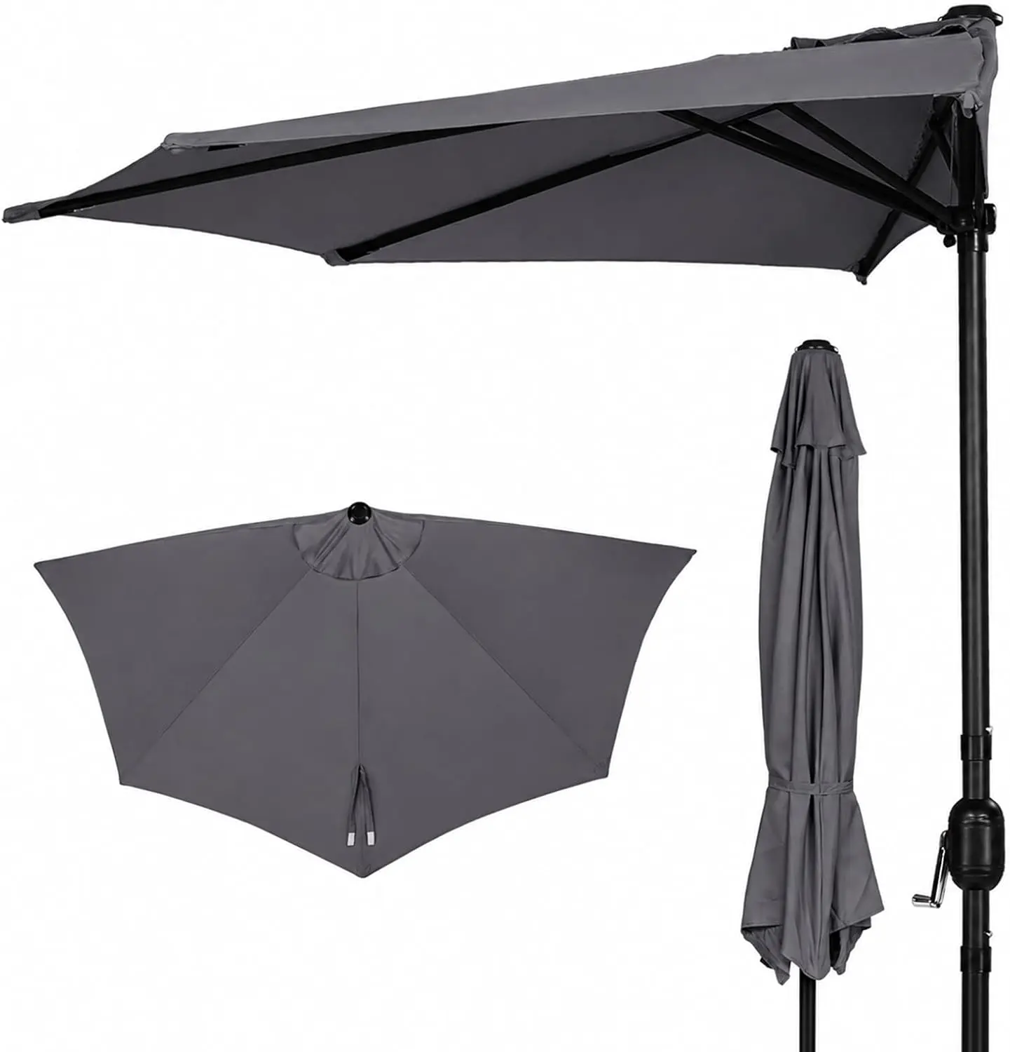 VINGLI Half Umbrella Outdoor Patio Umbrella, 9FT Balcony Umbrella with 5 Sturdy Ribs UV Protection for Pool Garden Balcony Deck