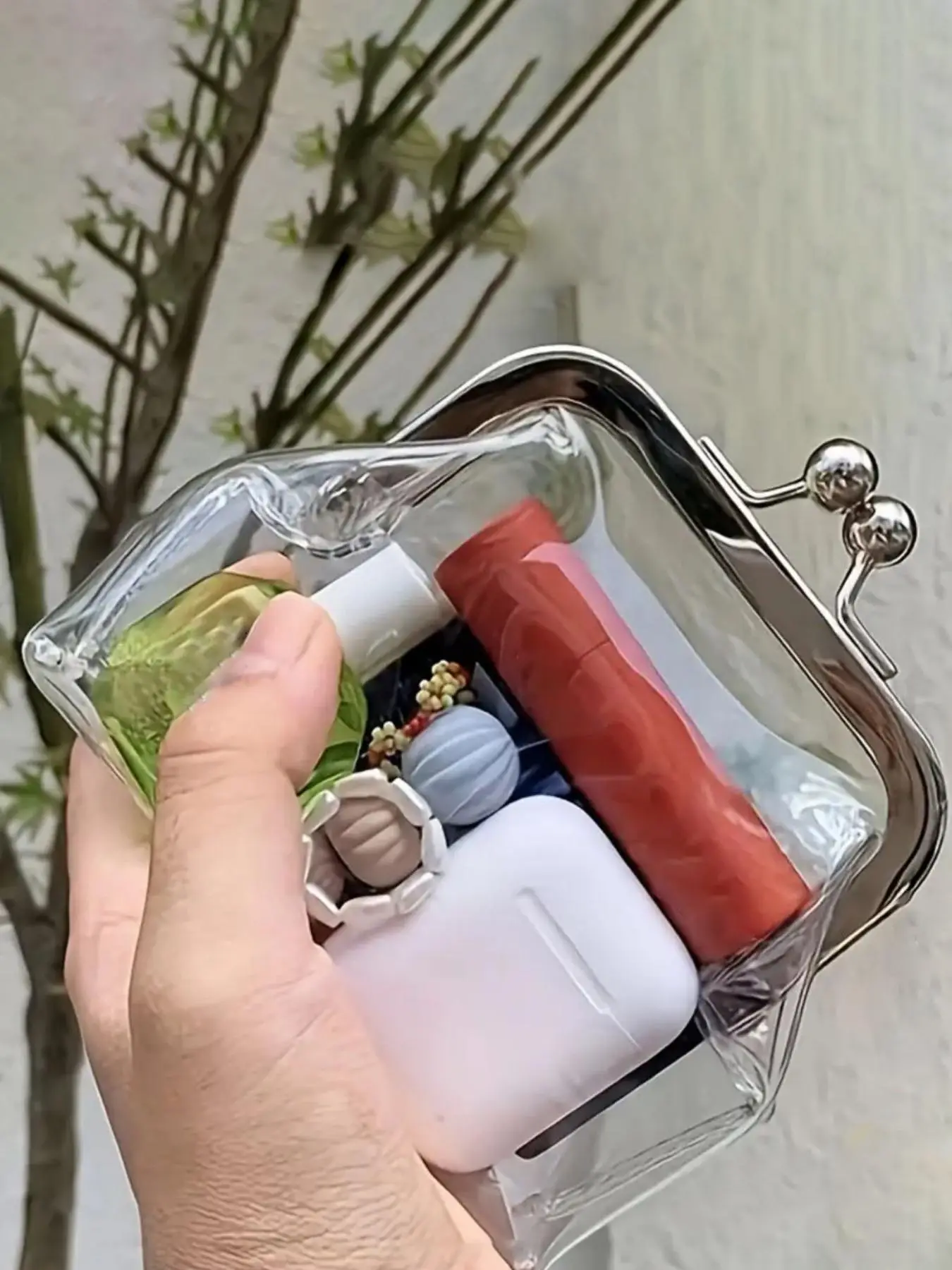 Mini Transparent Travel Storage Bag, Vintage Simple Design, Portable Lipstick & Makeup Pouch, Waterproof Cosmetic Organizer