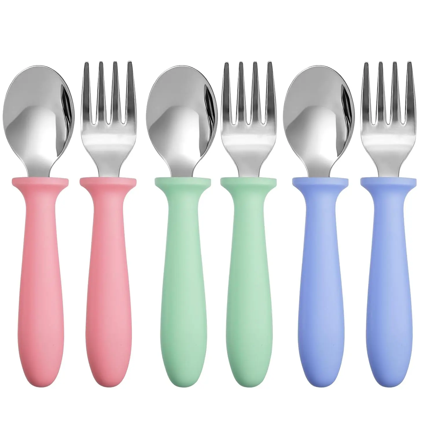 6 Pieces Toddler Utensils Forks and Spoons,Kids Silverware Set with Plastic Handle Stainless Steel Toddler Silverware,Dishwasher Safe