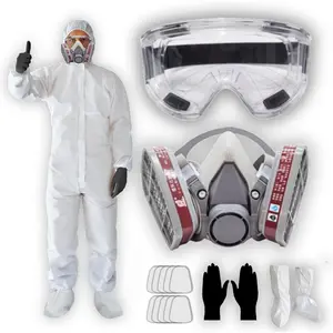Hazmat Paint Suit Plus Full Face Respirator Mask And Anti Fog Protection Goggles Full Body Suit Production 6 Sizes gas Work Safety Vest Nitrile Rubber Gloves Multi Purpose Glove