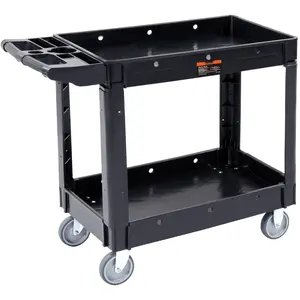 Utility Service Cart, 2-Shelf Heavy-Duty Plastic Rolling Cart With 550 LBS Capacity, 360-Degree Swivel Wheels, Medium Lip Shelf, Ergonomic Storage Handle, Ideal for Warehouse, Garage, Cleaning, And Office Environments