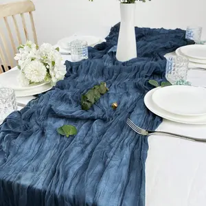 Naval Blue Bohemian Chiffon Table Runner, Transparent Sheer Tablecloth, Baby Shower Birthday Party Decor, Set of 1/6/10 Pieces