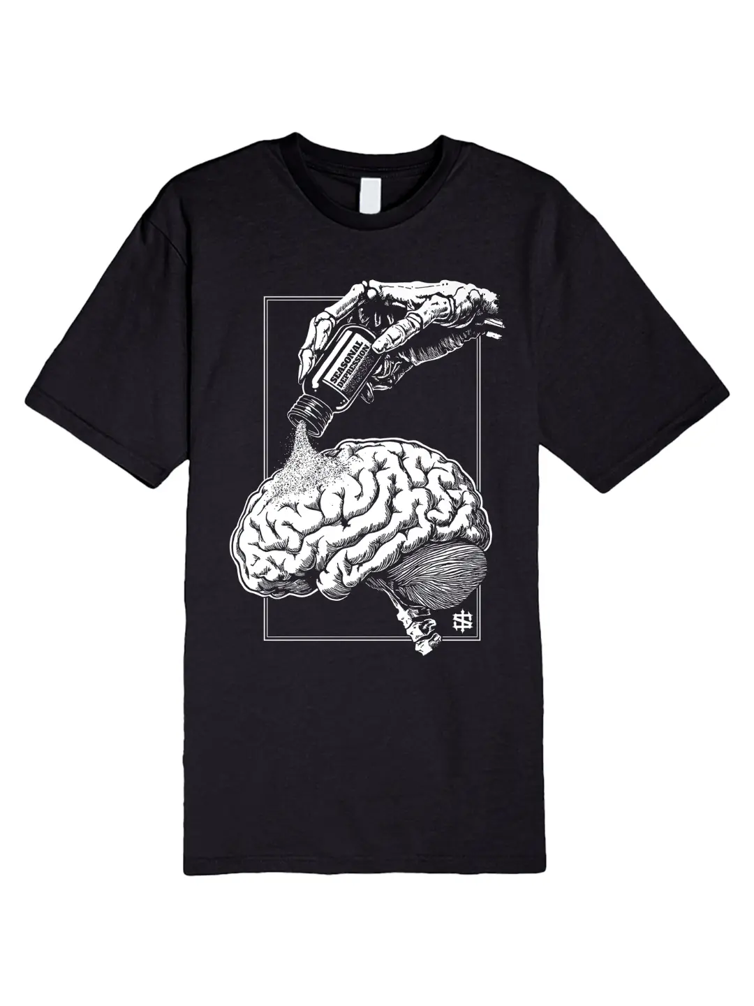Seasonal Depression Tee - Black Short Sleeve T-Shirt with Graphic Print Featuring Human Brain Design, Soft Cotton Jersey Top for Men