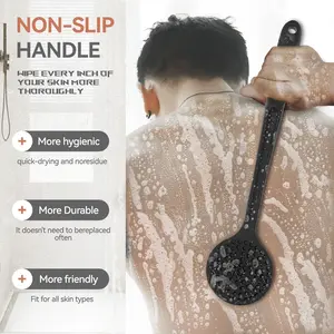 A set of silicone long-handled bath brush, double-sided scrub brush, thickened back scrubber for shower massage.