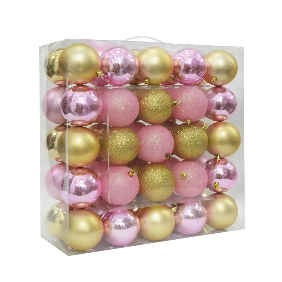 212 MAIN 3 in. Shiny Glitter Finish Square Shape Christmas Ornament Combo, Gold & Pink - Shatterproof Decor, Pack of 50, Boxed for Tree