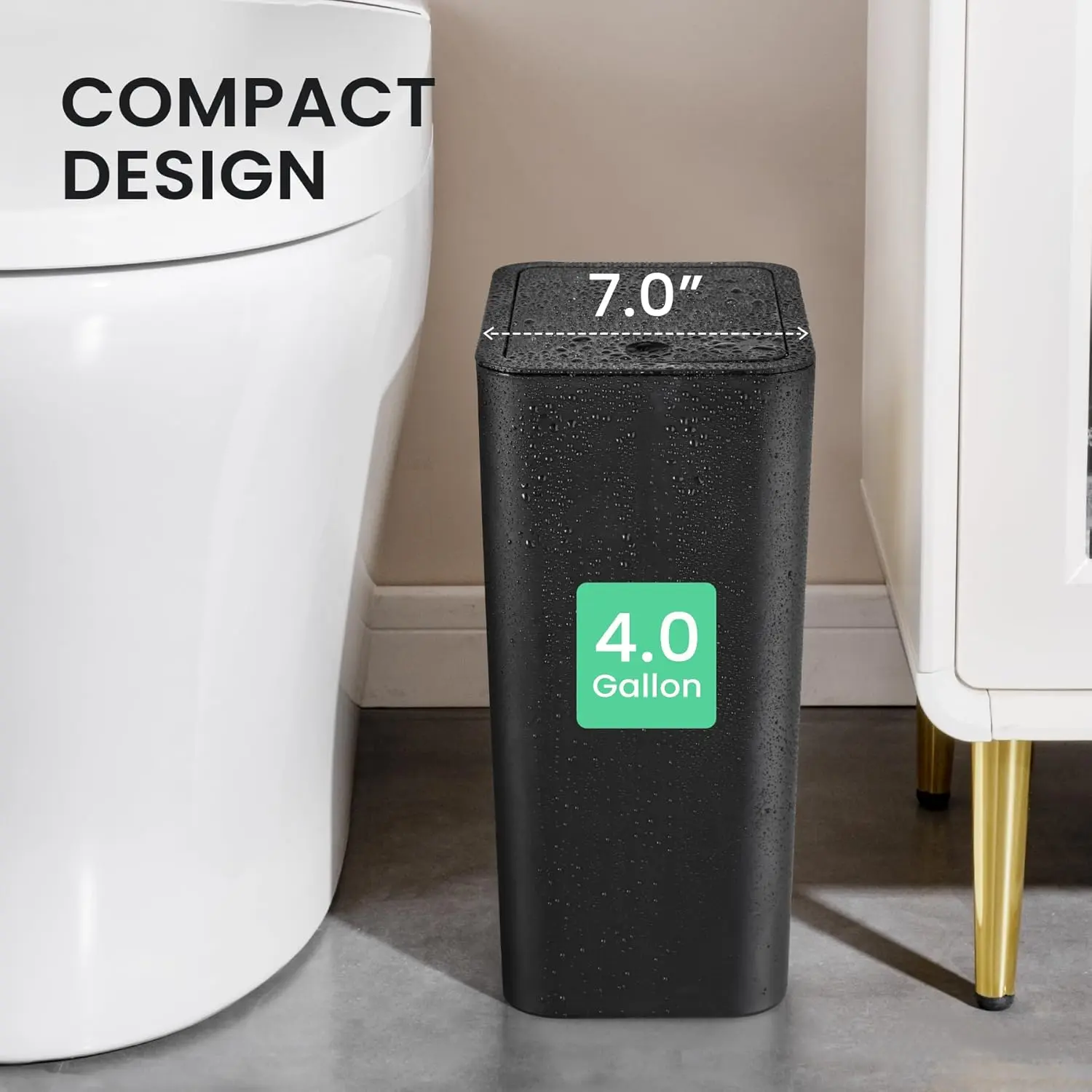 Cesun Bathroom Trash Can, 4.0 Gallon / 15 Liter Small Garbage Can with Press Top Lid, Plastic Wastebasket with Pop-up Lid for Toilet, Office, Bedroom, Living Room, Black