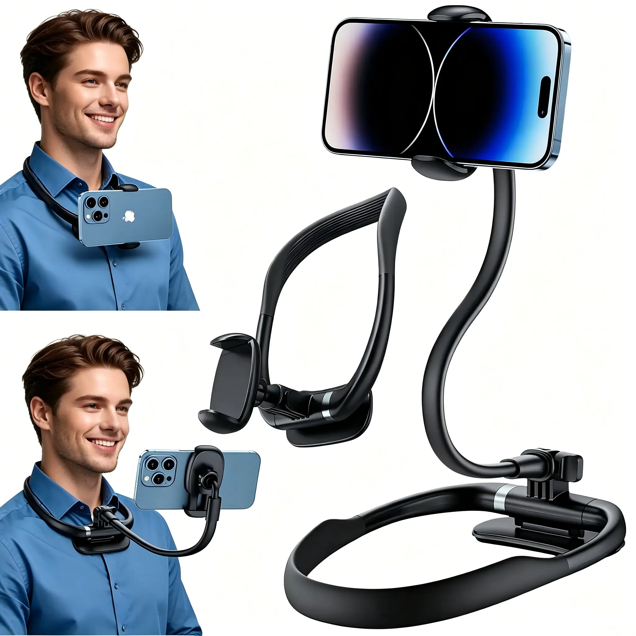 POV Neck Phone Mount - 16" Flexible Gooseneck with Magnetic Lock, Adjustable Holder, Hands-Free Accessory for Bed, Live Streaming, Fits 4-7" Phones, Holiday Gift for Vlogging, Adjustable Phone Holder summerwins,summerwins