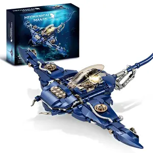 Jeamoc Mechanical Manta Ray DIY Model Kit - 689 Piece Ocean Creature Building Block Set with Lights & Stand for Realistic Fish Tank Decor summerwins