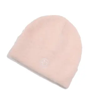 Aspen Mohair Fur Beanie Pink Lightweight Cozy Black