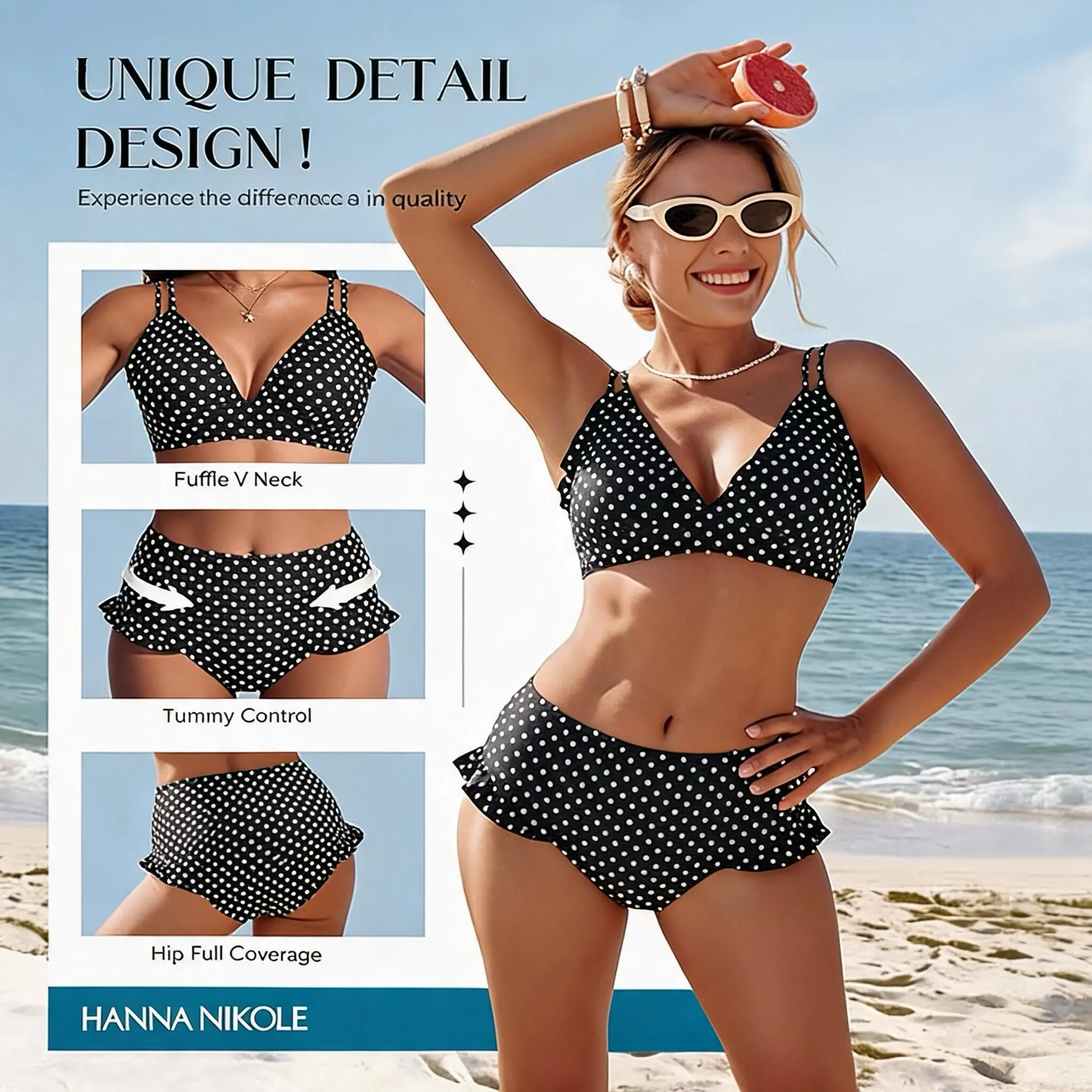 【S-XL】Hanna Nikole Women High Waisted Bikini Sets Ruffle, 2 Piece Bathing Suit Tummy Control, Sexy Retro Swimsuits Beachwear #tiktokshopbacktoschool