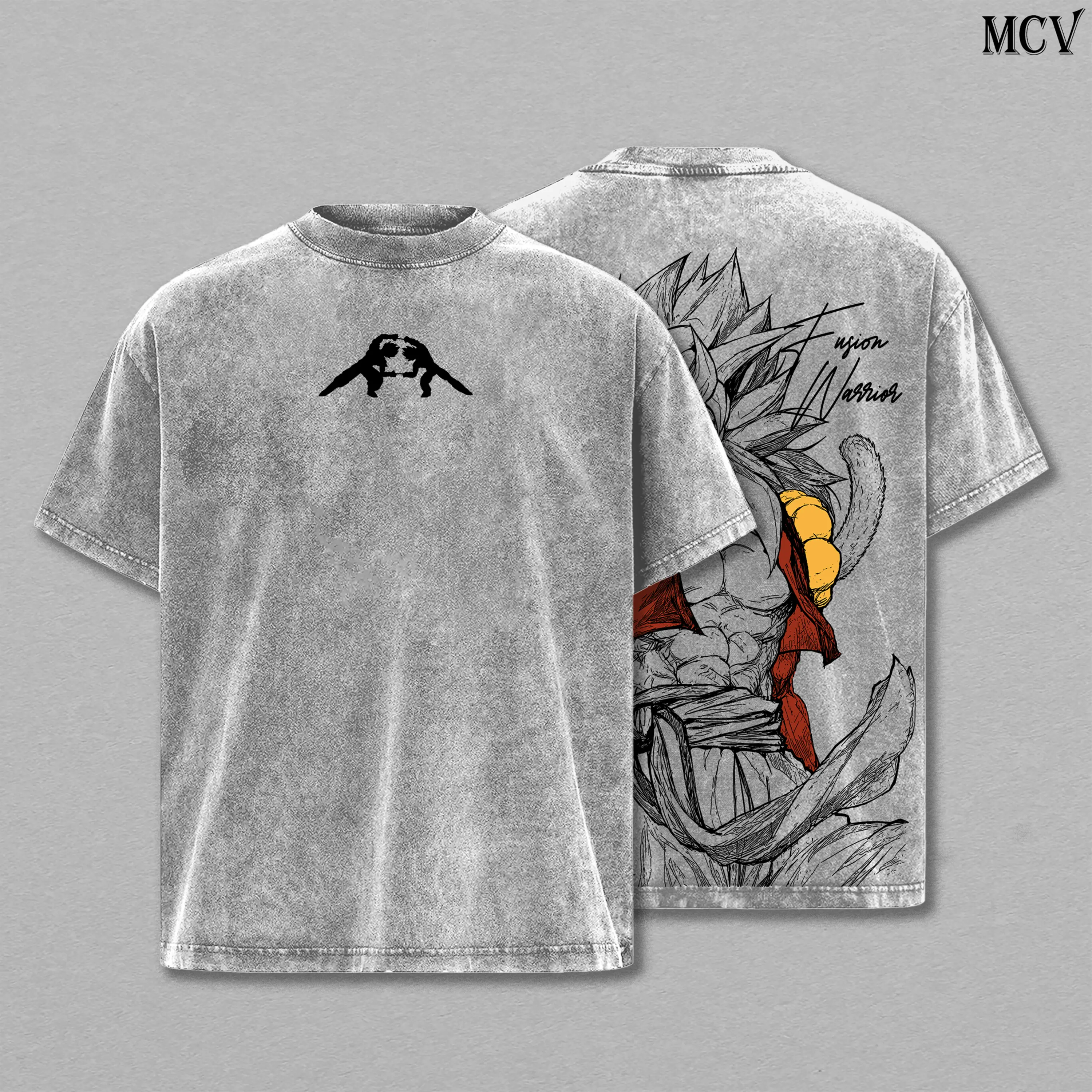 Men's Heavy Cotton Unisex Oversize DBZ SSJ4 Gogeta Fusion Warrior Graphic Double Printed Vintage Streetwear T-Shirt (Washed Edition)