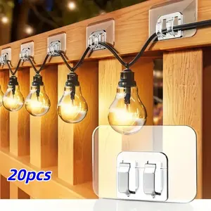 20pcs Sticky Wall Mountable Outdoor Light String Hooks, No Damage, Tool-Free, UV Resistant, Waterproof, Indoor & Patio Decor, Perfect for Holidays, Portable Hooks, Adhesive Hooks
