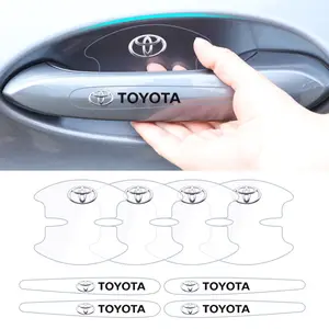 4pcs Car Door Handle Transparent Protection Film, Fits Corolla Camry Rav4 Highlander Avalon C-Hr Sienna Crown Land Cruiser Izoa, Car Door Trim Sticker