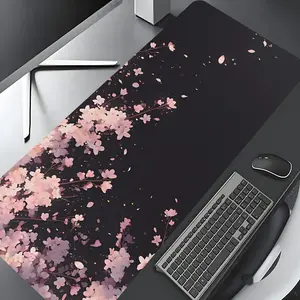 Cherry Blossom Pattern Mouse Pad, Rectangle Gaming Mouse Pad, Non-slip Rubber Pad, Aesthetic Desktop Decoration Protective Pad for Laptop, Computer, Office Desk Accessories, Desktop Accessory