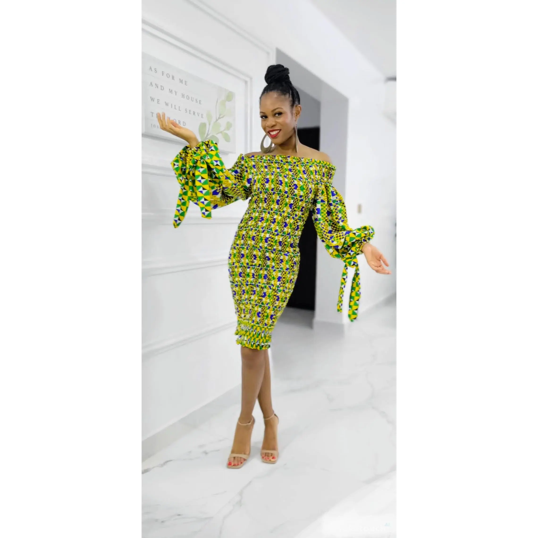 Layo African Print Ankara Kitenge Smocked Stretch Dress - DPLD450 short party