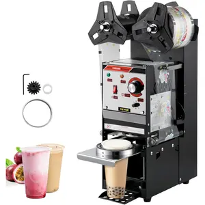 VEVOR Semi-automatic Cup Sealing Machine, 300-500 Cup/h Tea Cup Sealer Machine, Black Boba Cup Sealer Machine, 90/95mm Cup Diameter Boba Cup Sealing Machine with Control Panel for Bubble Milk Tea