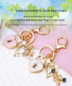 Includes shipping fee. Heart lock car keychain for women, creative rhinestone concentric lock bag charm, metal key chain ring gift