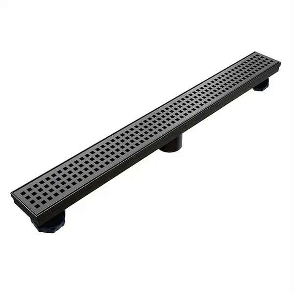 24 in SUS304 Stainless Steel Black Linear Floor Drain - Rectangle Bathroom Fixture with Square Hole Pattern Detachable Cover Plate, Easy Installation, Efficient Water Drainage, Convenient Cleaning, Drain Bathroom Fixture Accessories for Shower Room, Bathr