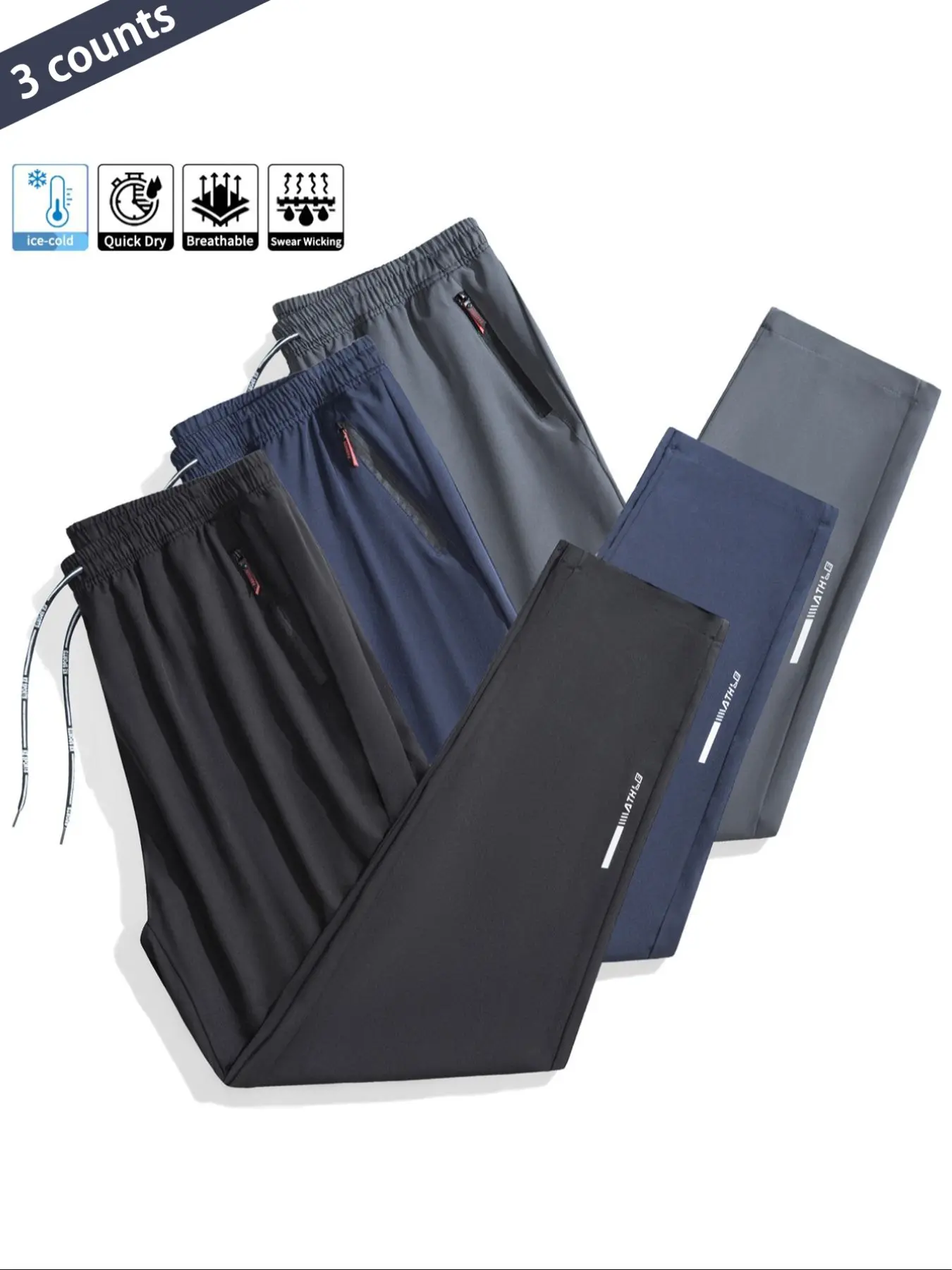 1/2/3 Pack Men's Sporty Long Pants, Drawstring Sports Pants, Athletic Bottoms, Gym Running Bottoms, Soft Comfortable, Drawstring Waist, Zip Pockets, Breathable, Ideal for Outdoor Activities, Sweatpants