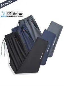 1/2/3 Pack Men's Sporty Long Pants, Soft Comfortable, Drawstring Waist, Zip Pockets, Breathable, Ideal for Outdoor Activities, Running, Fitness, Breathable Workout Pants