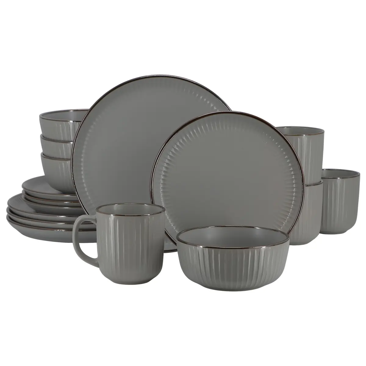 Elama Leo 16-Piece Dark Gray Modern Dinnerware Set (ELM-LEO-DG) - Casual, Dishwasher Safe, Bowls Included for Family Everyday Use & Home Decor, 16 Pieces