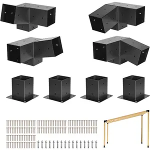 VEVOR Pergola Kit, 4x4 Inch 4-Way Slanted Bracket for 3.5x3.5 Inch Wood Beams in Actual Size, Carbon Steel Pergola Bracket with Post Base and Wall Mount Base, for Outdoor Pergolas, Gazebos, ShedsVEVOR Super Brand Day