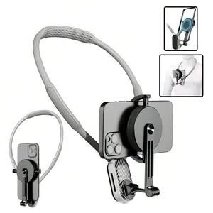 Magnetic Clip-On 2-In-1 Neck Phone Holder, Hands-Free Phone Stabilizer Pov/vlog Support for iPhone 16/15/14/13/12 Series & Android, Perfect Birthday Gift