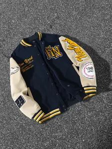 American Vintage Embroidered Baseball Jacket, New York Street Style Brand Coat, 1986 Retro Element Letter Velcro Patchwork Outerwear